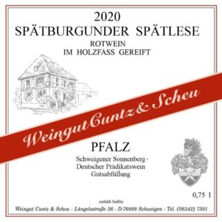 <br><h1>Nr. 2047</h1><br>2020er Schweigener Sonnenberg Spätburgunder Spätlese  lieblich 0,75l<br>